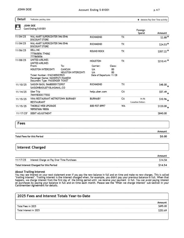 AMEX Business Platinium Card Statement