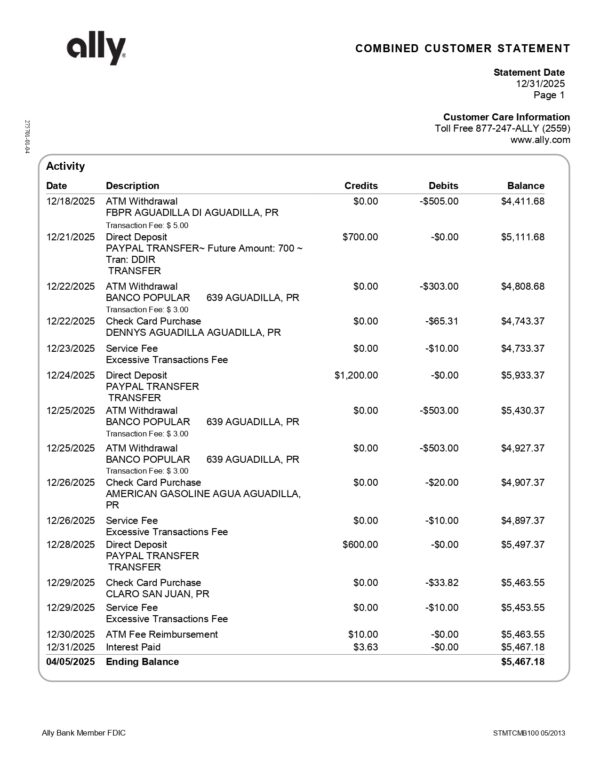 Ally Bank Statement