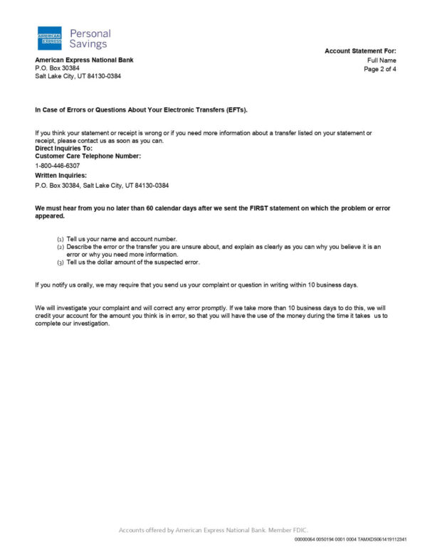 American Express Bank Statement - AMEX