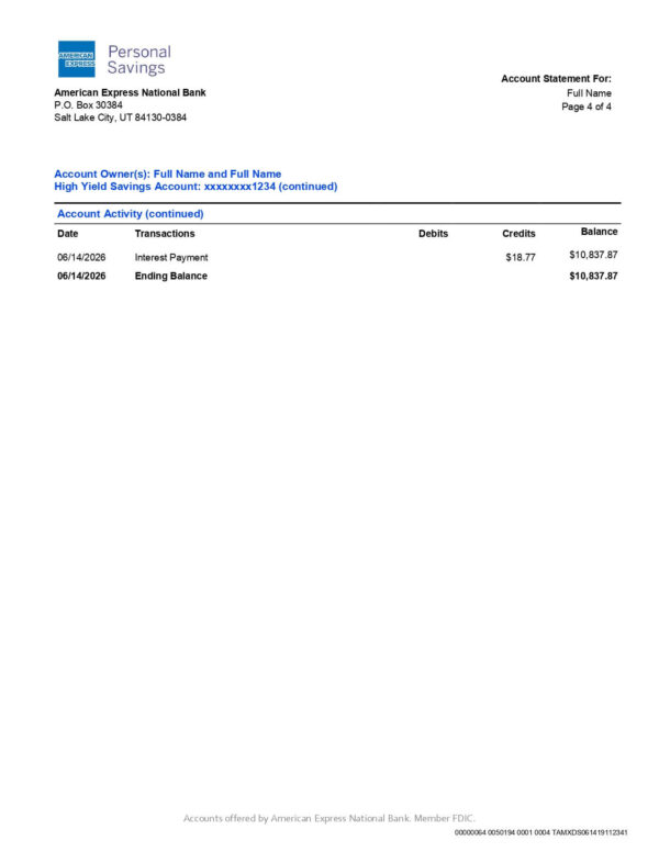 American Express Bank Statement - AMEX