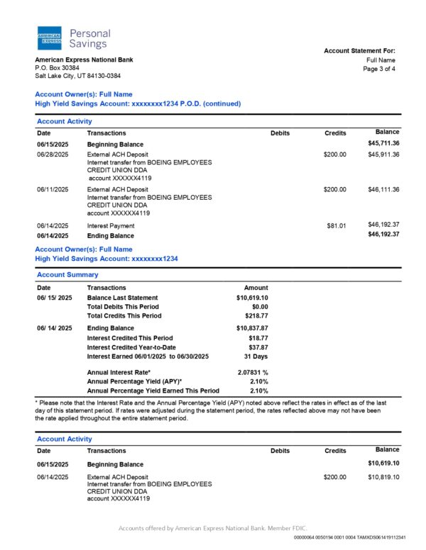 American Express Bank Statement - AMEX