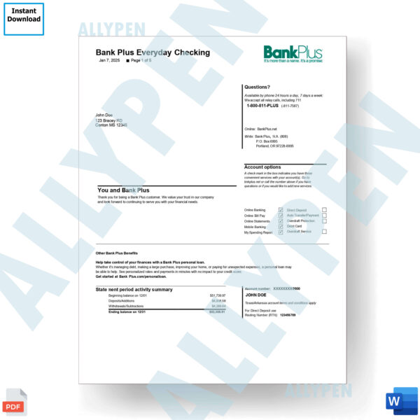 Bank Plus Statement