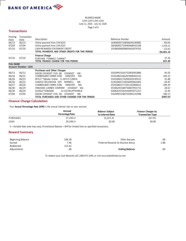 Bank of America Business Advantage Unlimited Cash Rewards Account Summary Bank of America Business Advantage Unlimited Cash Rewards Account Summary
