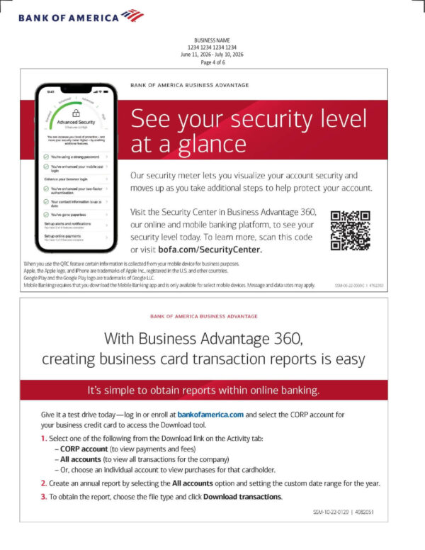 Bank of America Business Advantage Unlimited Cash Rewards Account Summary Bank of America Business Advantage Unlimited Cash Rewards Account Summary