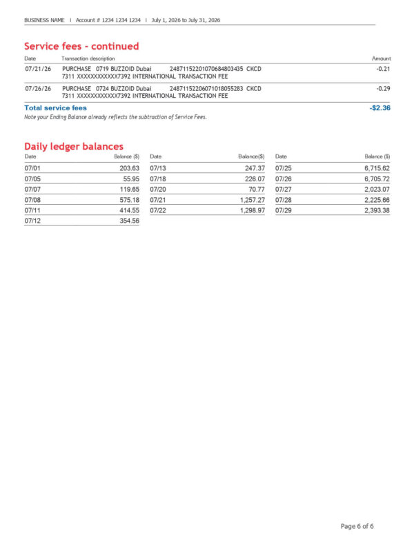 Bank of America Business Statement - Advantage Fundamentals™ Banking
