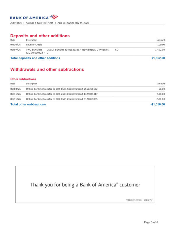 Bank of America Statement - Adv Plus Banking