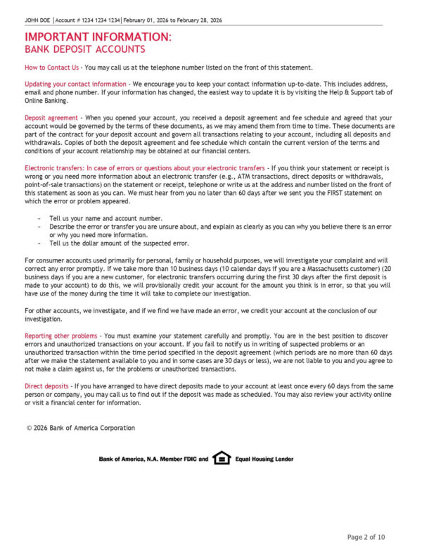 Bank of America Statement - Adv SafeBalance Banking Bank of America Statement - Adv SafeBalance Banking