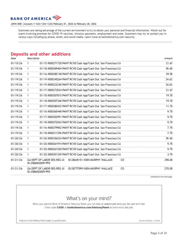Bank of America Statement - Adv SafeBalance Banking Bank of America Statement - Adv SafeBalance Banking