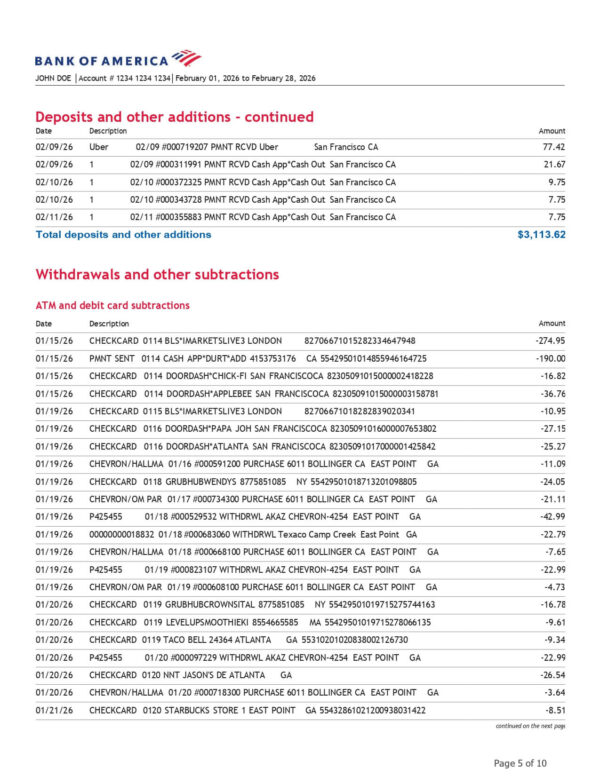 Bank of America Statement - Adv SafeBalance Banking Bank of America Statement - Adv SafeBalance Banking