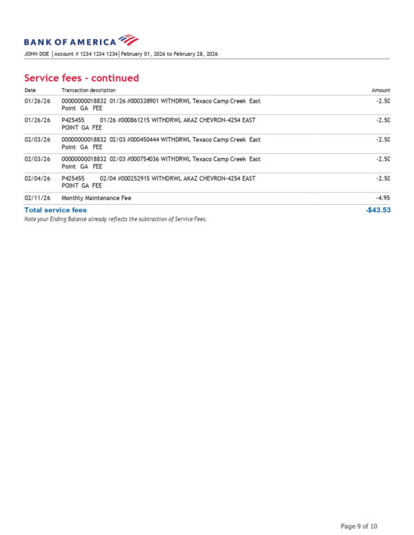 Bank of America Statement - Adv SafeBalance Banking Bank of America Statement - Adv SafeBalance Banking