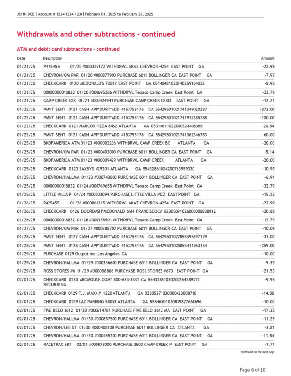 Bank of America Statement - Adv SafeBalance Banking