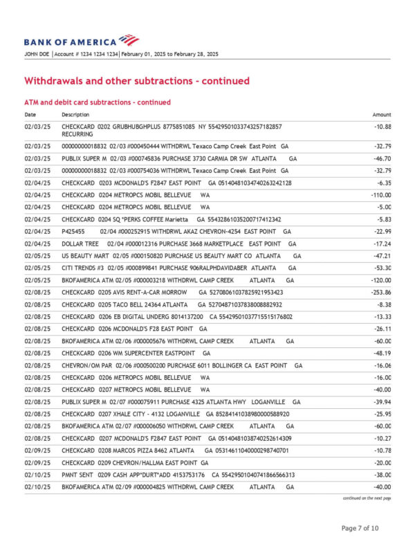 Bank of America Statement - Adv SafeBalance Banking