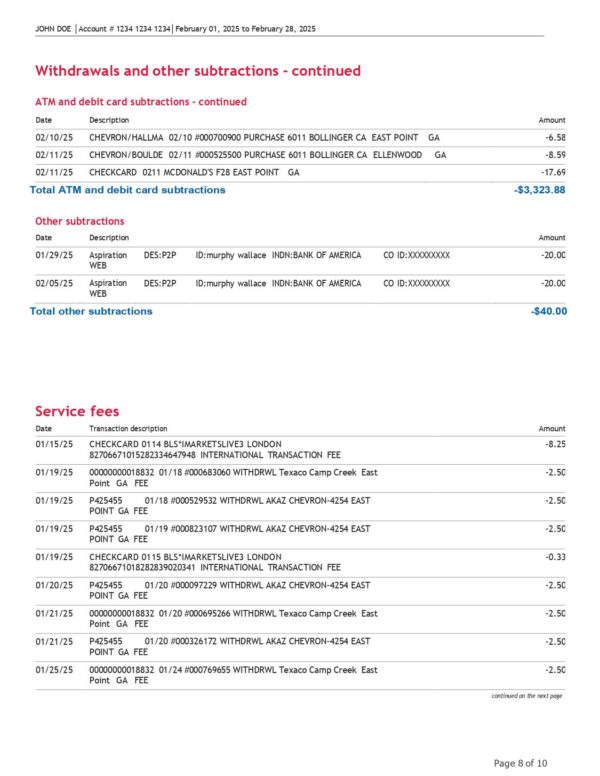 Bank of America Statement - Adv SafeBalance Banking