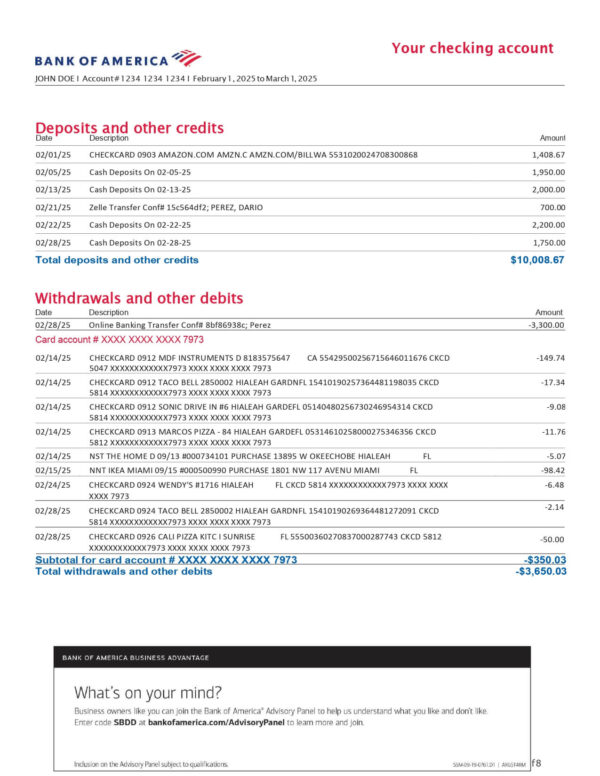 Bank of America Statement - Business Fundamentals Checking