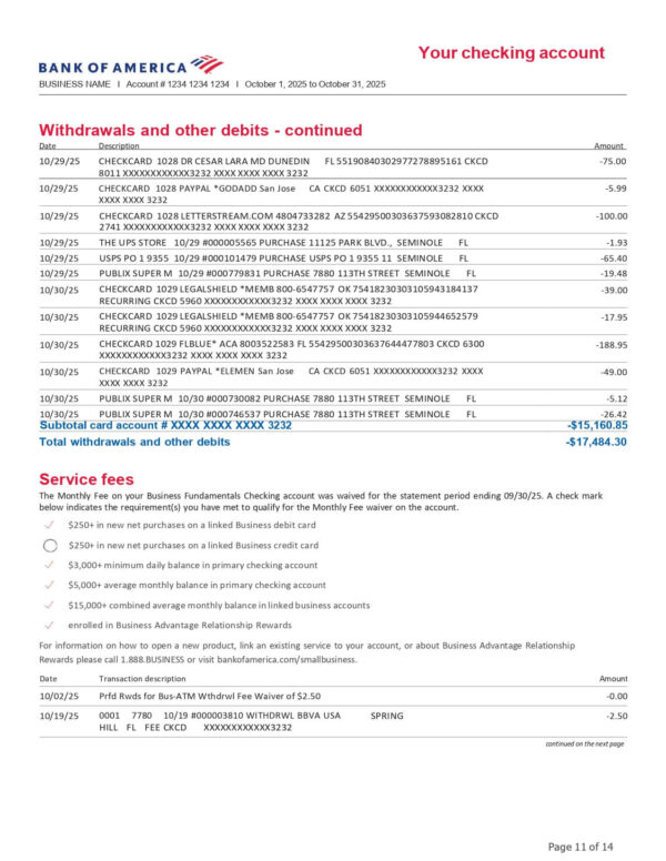 BOA - Business Fundamentals Checking Preferred Rewards for Bus Platinum