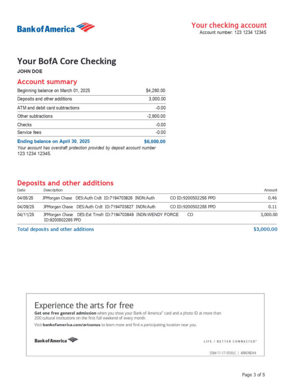 Bank of America Statement - Core Checking