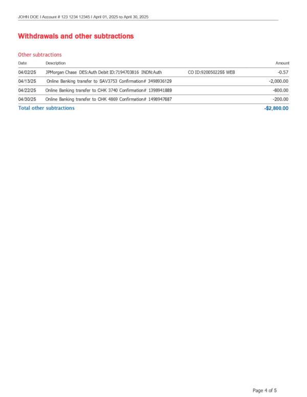 Bank of America Statement - Core Checking