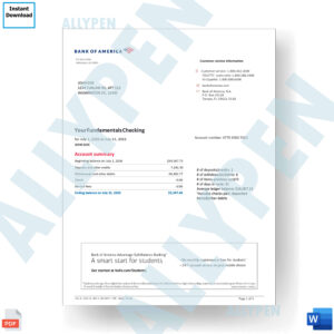 Bank of America Statement - Fundamental Checking Bank of America Fundamental Checking
