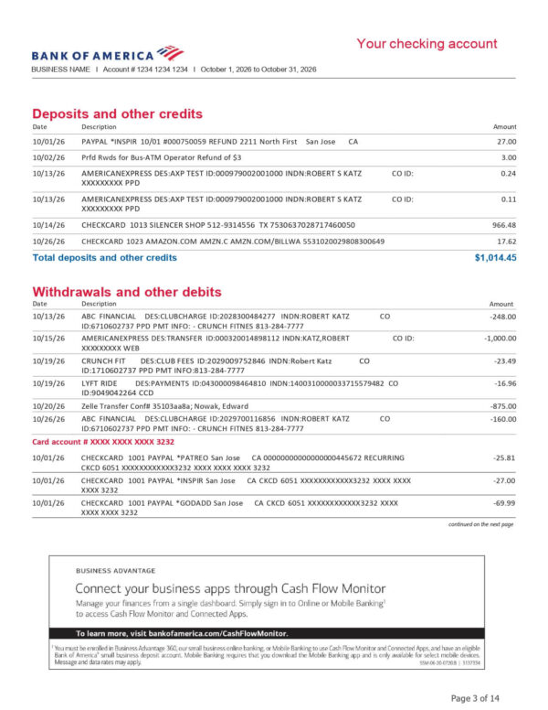 BOA - Business Fundamentals Checking Preferred Rewards for Bus Platinum
