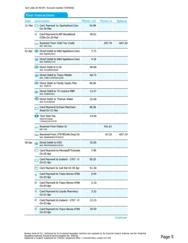 Barclays Bank Statement