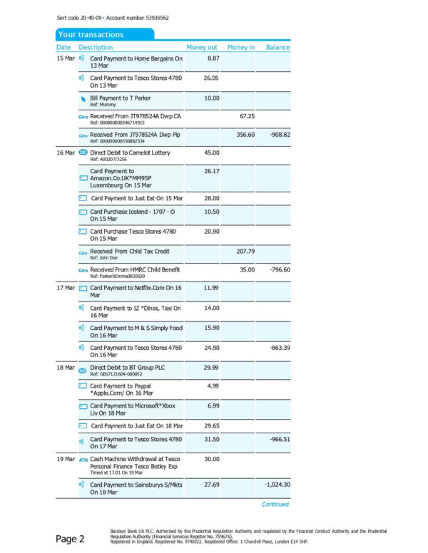 Barclays Bank Statement