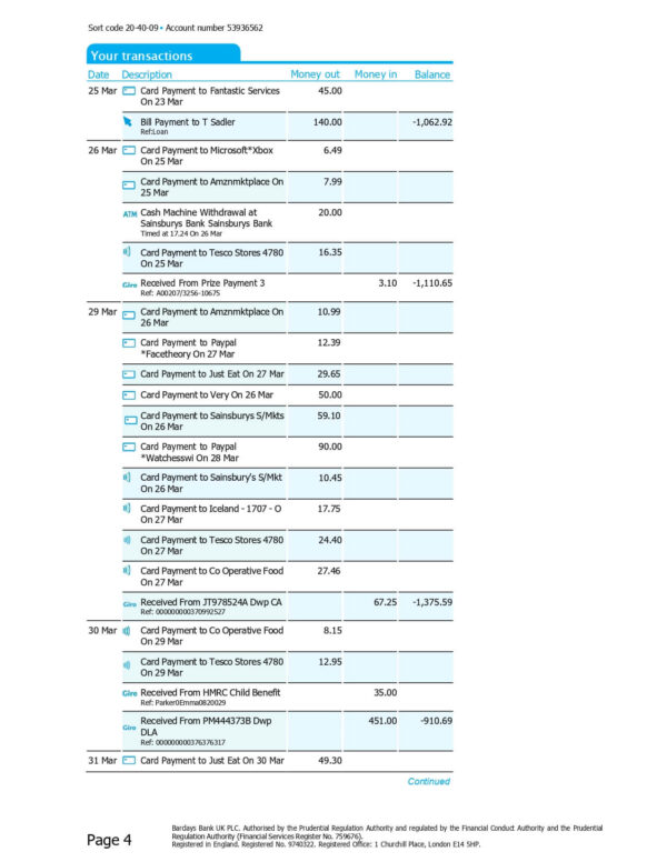 Barclays Bank Statement