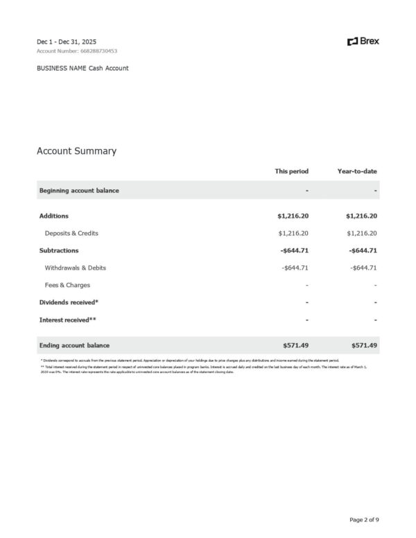 Brex Bank Statement