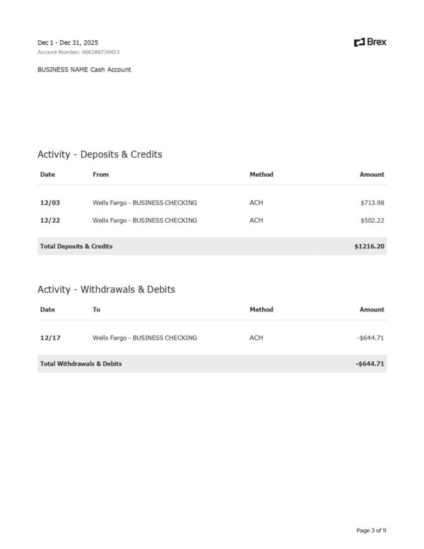 Brex Bank Statement