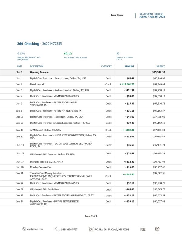 Capital One Bank Statement