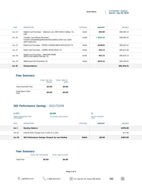 Capital One Bank Statement