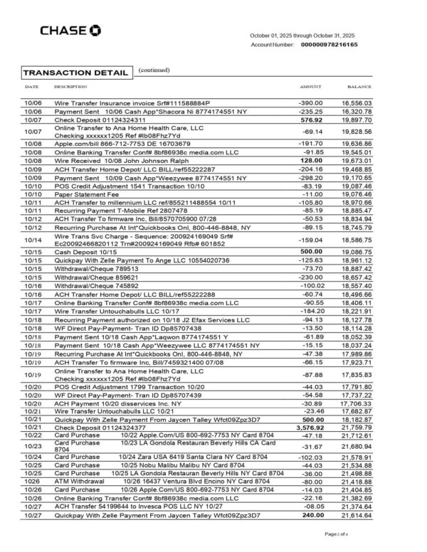 Chase Bank Statement - Personal