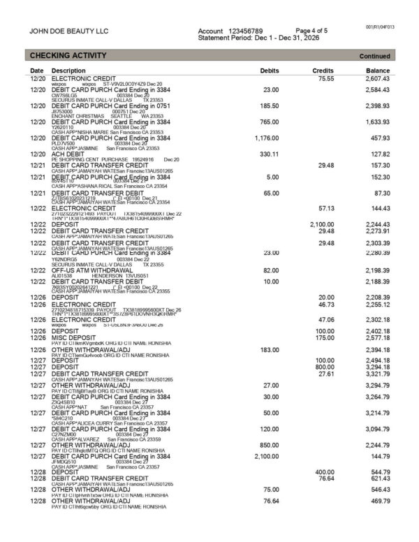 Citi Bank Statement - Business Account