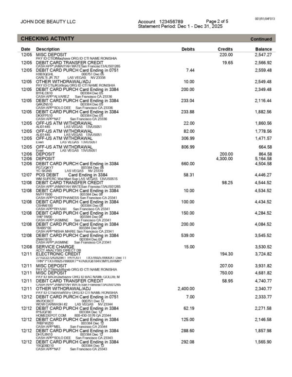 Citi Bank Statement - Business Account