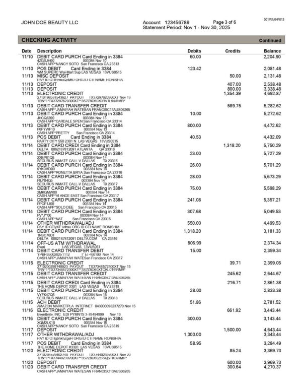 Citi Bank Statement - Business Account