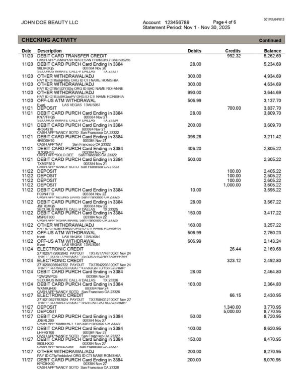 Citi Bank Statement - Business Account