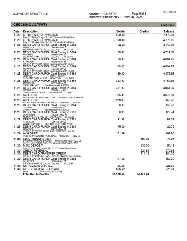 Citi Bank Statement - Business Account