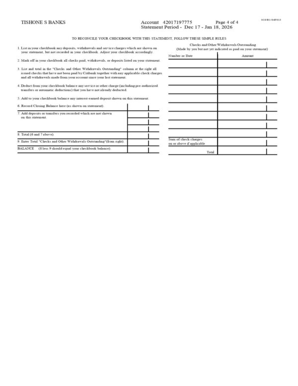 CitiBank Personal Statement - Personal Account