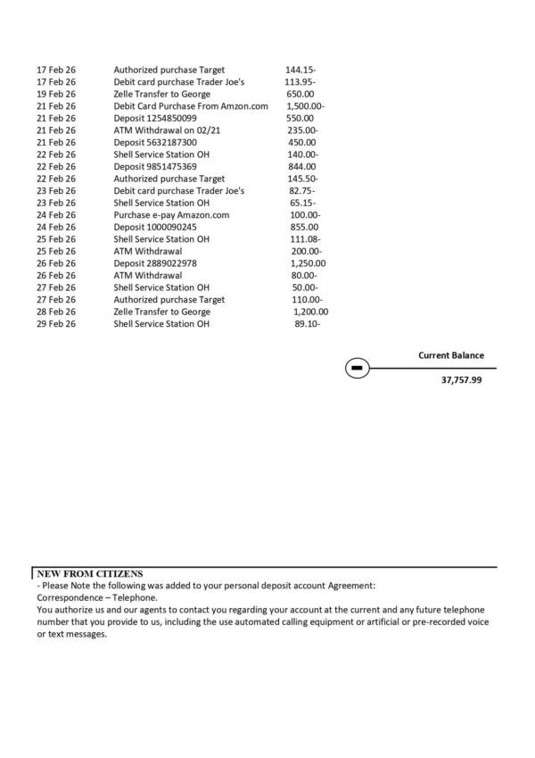 Citizens Bank Statement Citizens Bank Statement