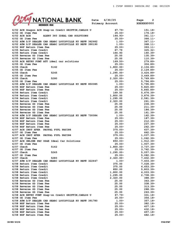 City National Bank Statement