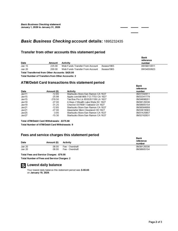 Comerica Bank Statement Comerica Bank Statement