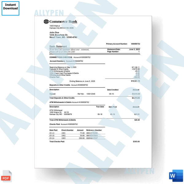 Commerce Bank Statement