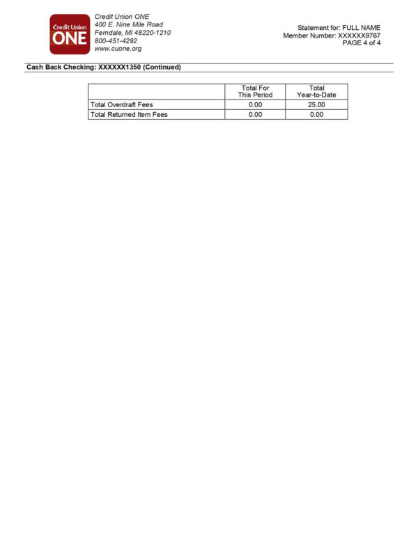 Credit Union One Statement Credit Union One Statement