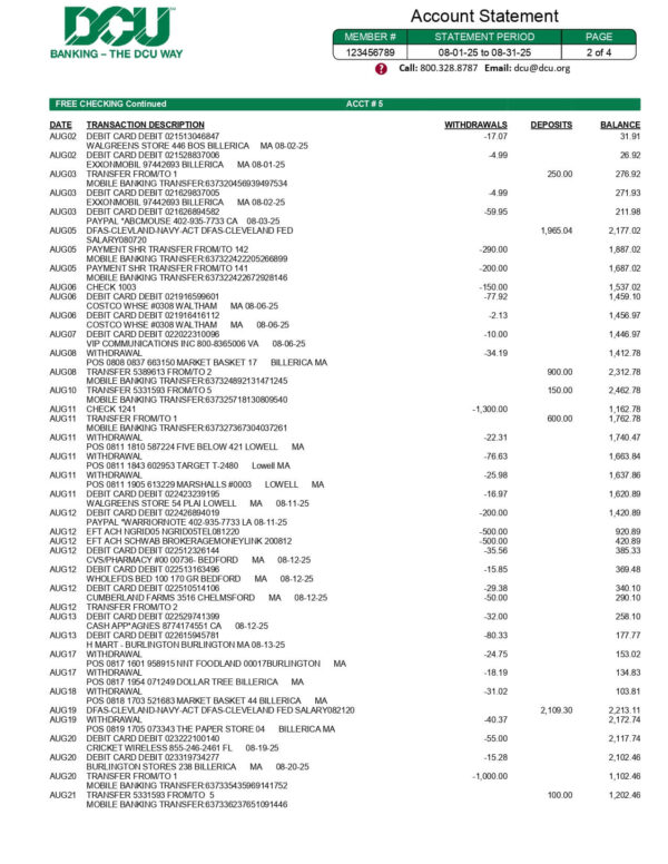 DCU Bank Statement