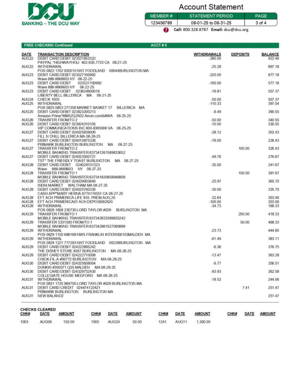 DCU Bank Statement