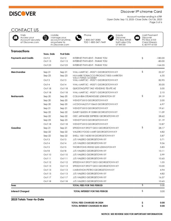 Discover Card Statement