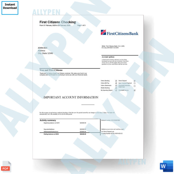 First Citizens Bank Statement