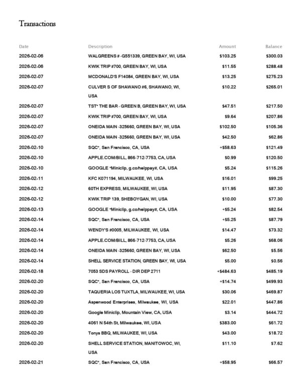 Found Bank Personal Statement