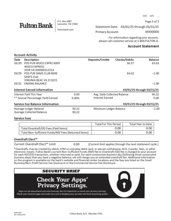 Fulton Bank Statement