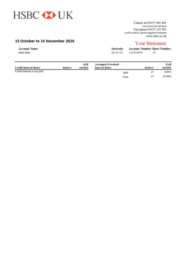 HSBC Bank Statement