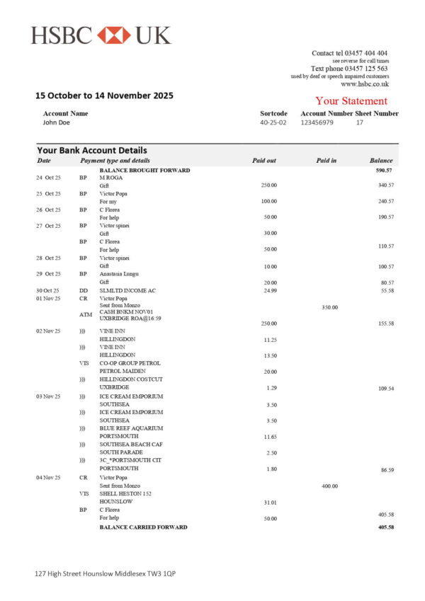 HSBC Bank Statement